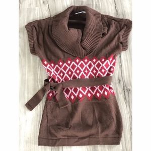 NWOT CHARLOTTE RUSSE COWL ARGYLE TUNIC SWEATER L